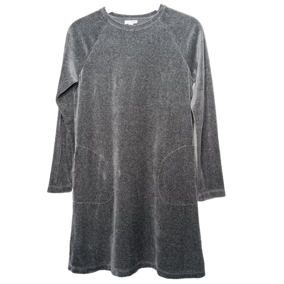 Pure Jill XS Shift Dress Gray Velour Pima Cotton Blend Raglan Long Sleeve Knee - Picture 1 of 8